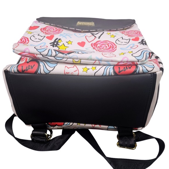 Luv Betsey Johnson Backpack Travel White Roses Black‎ Stripe Hearts Stars NEW main image 7